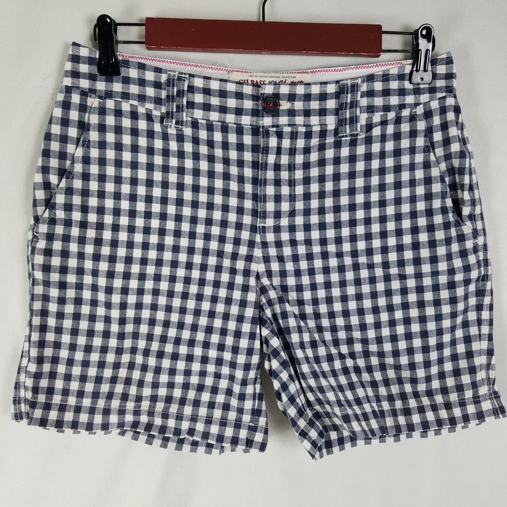 GH Bass Shorts Womens‎ 2 White Blue Gingham Low Rise Chino Pocket Flat Front